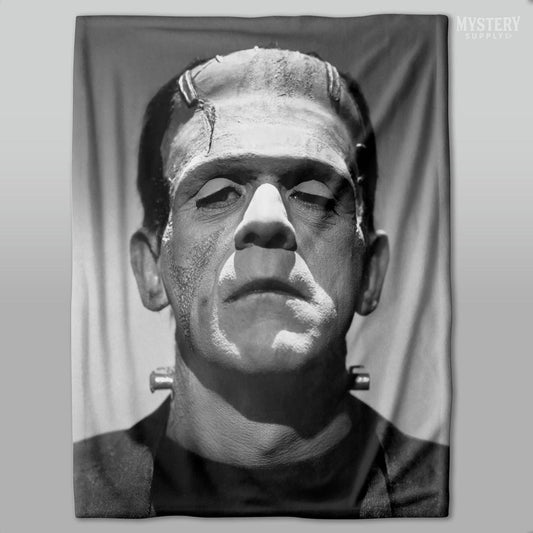 Frankenstein 1931 Vintage Horror Movie Monster Black and White Photo velveteen plush throw blanket from Mystery Supply Co. @mysterysupplyco