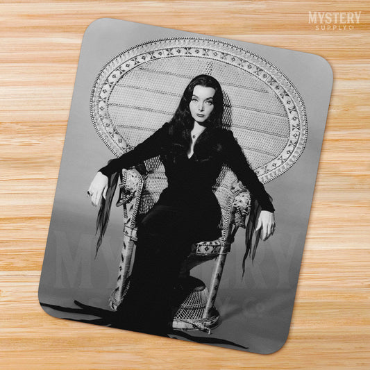 Morticia Addams Carolyn Jones 1960s Vintage Addams Family Witch Horror Monster Beauty Black and White Photo Mousepad from Mystery Supply Co. @mysterysupplyco