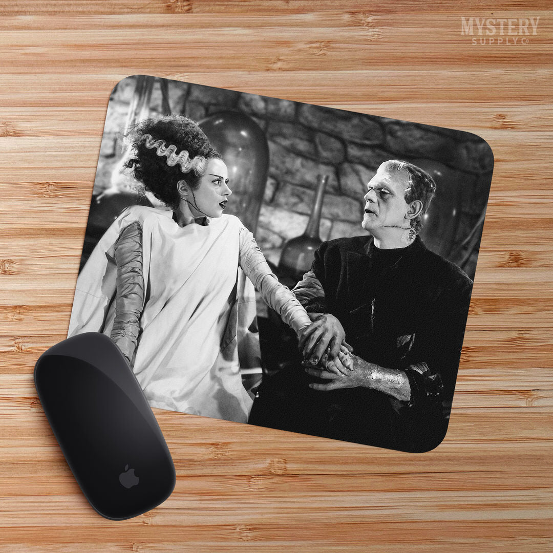 Bride of Frankenstein 1935 Vintage Horror Movie Monster Couple Black and White mousepad office decor desk accessories from Mystery Supply Co. @mysterysupplyco