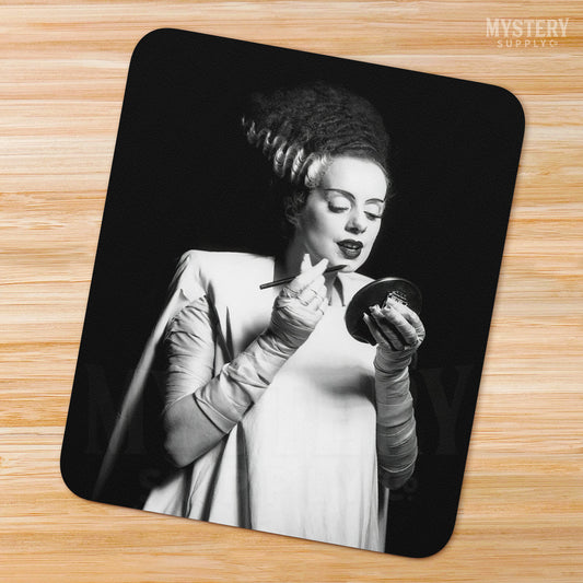 Bride of Frankenstein 1935 Vintage Horror Movie Monster Black and White Makeup Lipstick Behind the Scenes Photo reproduction mousepad from Mystery Supply Co. @mysterysupplyco