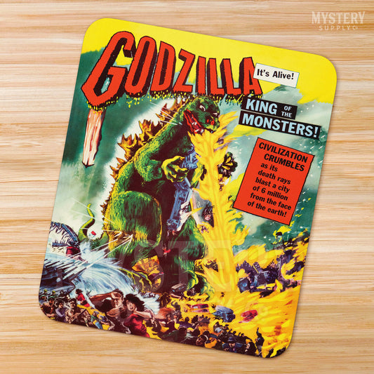 Godzilla 1956 vintage horror monster Gojira lizard movie poster reproduction mousepad from Mystery Supply Co. @mysterysupplyco