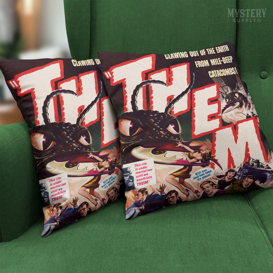 Them 1954 vintage science fiction horror monster ants double sided decorative throw pillow home decor from Mystery Supply Co. @mysterysupplyco