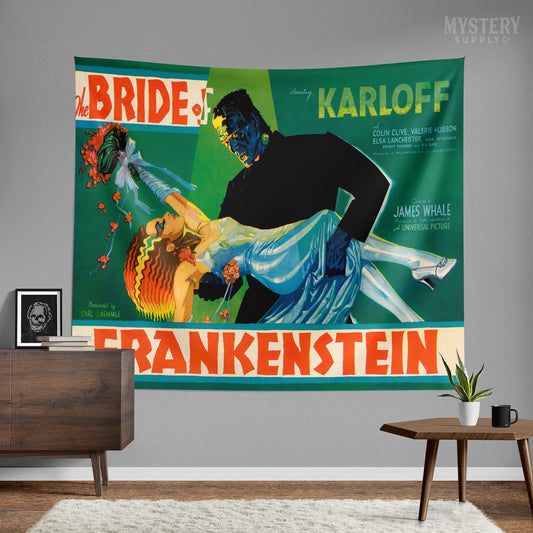 Bride of Frankenstein 1935 vintage promotional illustration horror monster movie Tapestry Wall Hanging from Mystery Supply Co. @mysterysupplyco