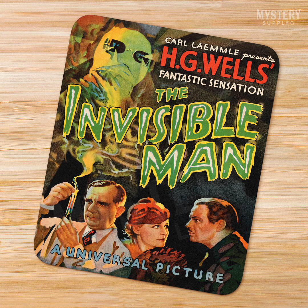 Invisible Man 1933 vintage horror monster H.G. Wells movie poster mousepad office decor desk accessories from Mystery Supply Co. @mysterysupplyco