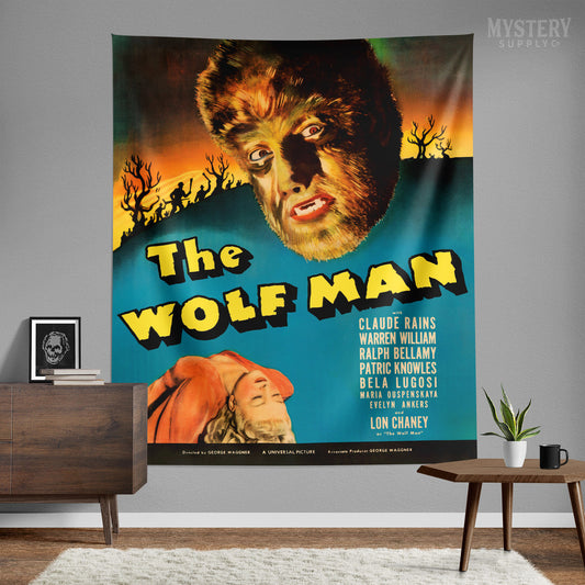 The Wolf Man 1941 vintage Lon Chaney Jr. horror monster werewolf movie Tapestry Wall Hanging from Mystery Supply Co. @mysterysupplyco