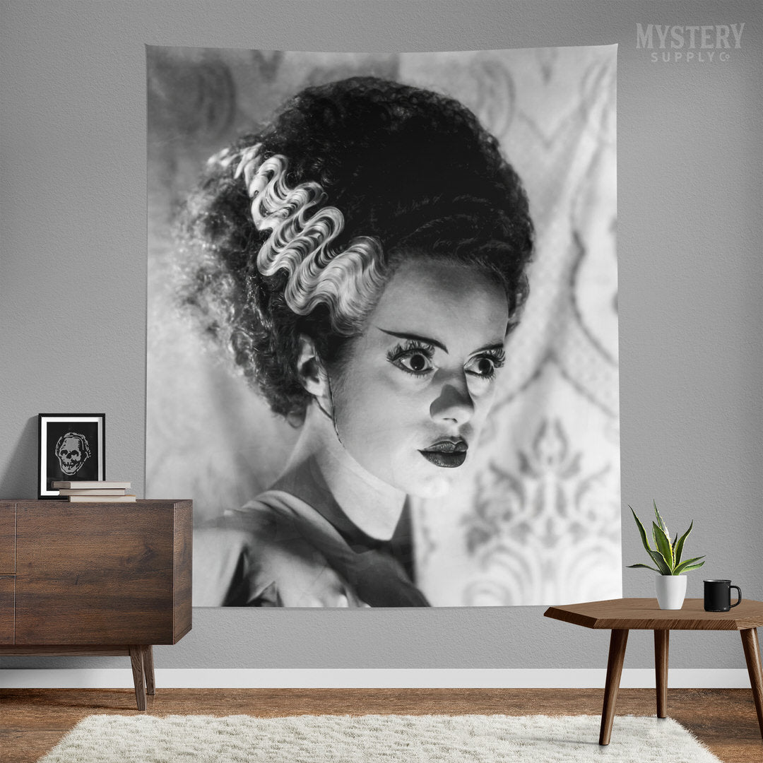 Bride of Frankenstein 1935 Vintage Horror Movie Monster Black and White Dramatic Photo Tapestry Wall Hanging from Mystery Supply Co. @mysterysupplyco