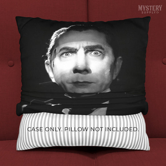 Dracula 1930s Vintage Bela Lugosi Horror Movie Vampire Monster Black and White double sided decorative throw pillow case home decor from Mystery Supply Co. @mysterysupplyco