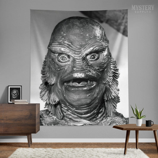 Creature from the Black Lagoon 1954 vintage horror monster gill man black and white photo Tapestry Wall Hanging from Mystery Supply Co. @mysterysupplyco