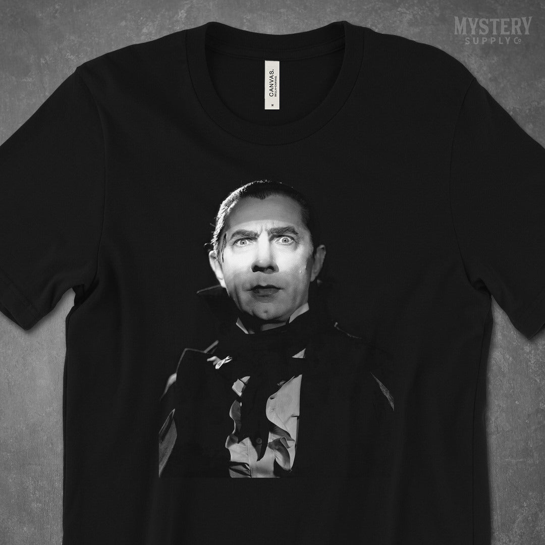 Dracula 1930s Vintage Bela Lugosi Horror Movie Vampire Monster Black and White Photo Mens Womens Unisex T-Shirt from Mystery Supply Co. @mysterysupplyco