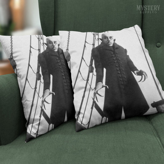 Nosferatu 1922 vintage horror monster vampire movie Dracula Count Orlok double sided decorative throw pillow home decor from Mystery Supply Co. @mysterysupplyco