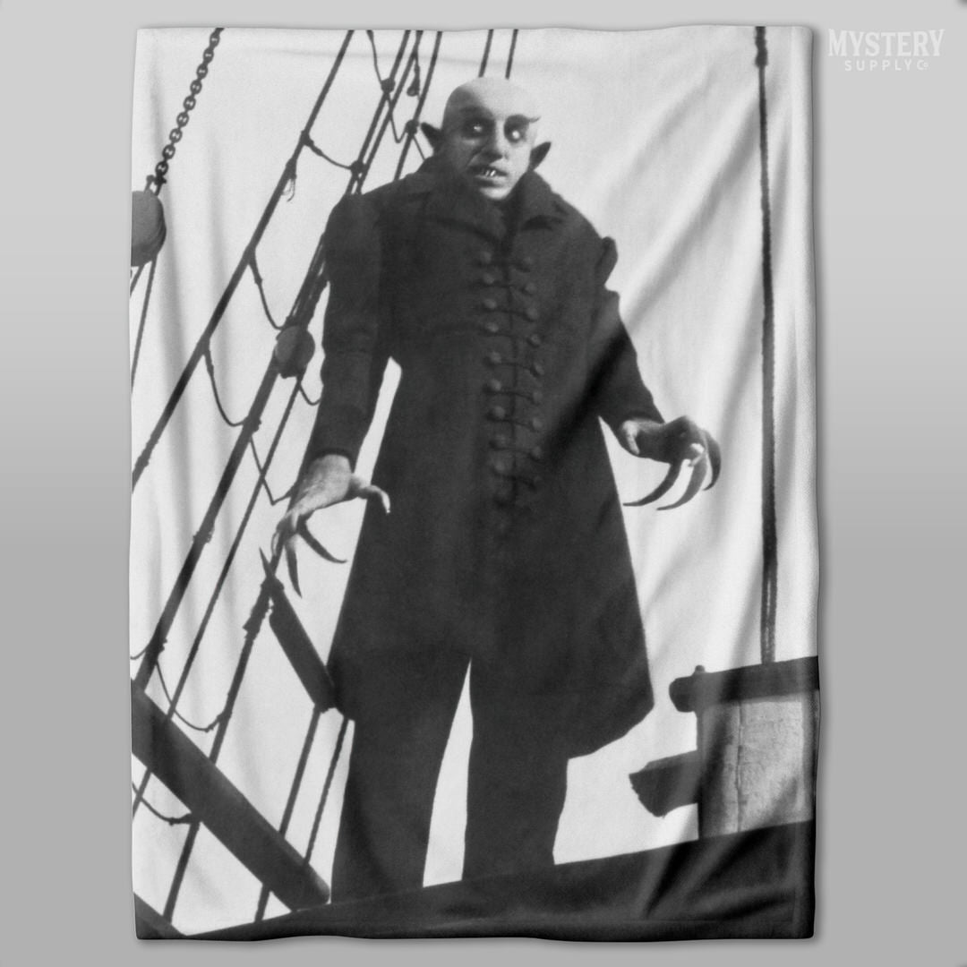 Nosferatu 1922 vintage horror monster vampire movie Dracula Count Orlok photo velveteen plush throw blanket from Mystery Supply Co. @mysterysupplyco