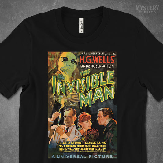 Invisible Man 1933 vintage horror monster H.G. Wells movie Mens Womens Unisex T-Shirt from Mystery Supply Co. @mysterysupplyco