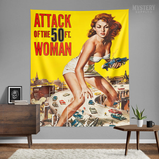 Attack of the 50 Foot Woman 1958 vintage science fiction movie Tapestry Wall Hanging from Mystery Supply Co. @mysterysupplyco