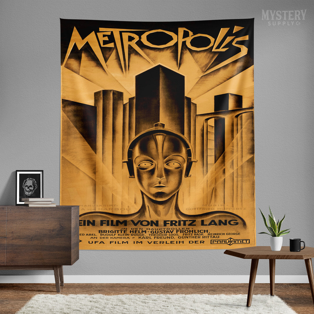 Metropolis 1927 Fritz Lang vintage science fiction sci-fi movie poster reproduction Tapestry Wall Hanging from Mystery Supply Co. @mysterysupplyco