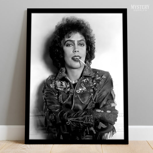 Rocky Horror Picture Show 1970s Dr. Frank-N-Furter Tim Curry Black and White Photo reproduction from Mystery Supply Co. @mysterysupplyco