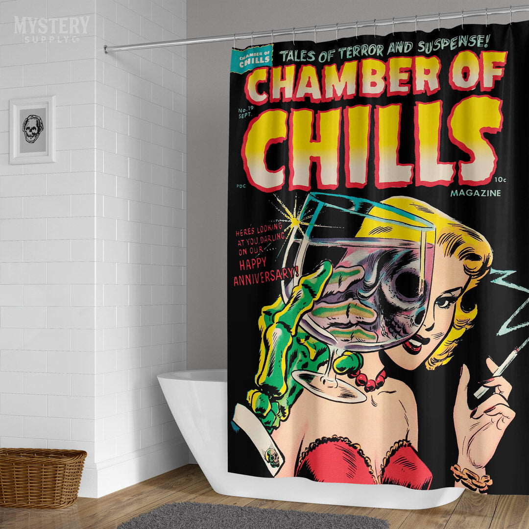 Chamber of Chills #19 vintage horror comic cover reproduction shower curtain bathroom decor from Mystery Supply Co. @mysterysupplyco