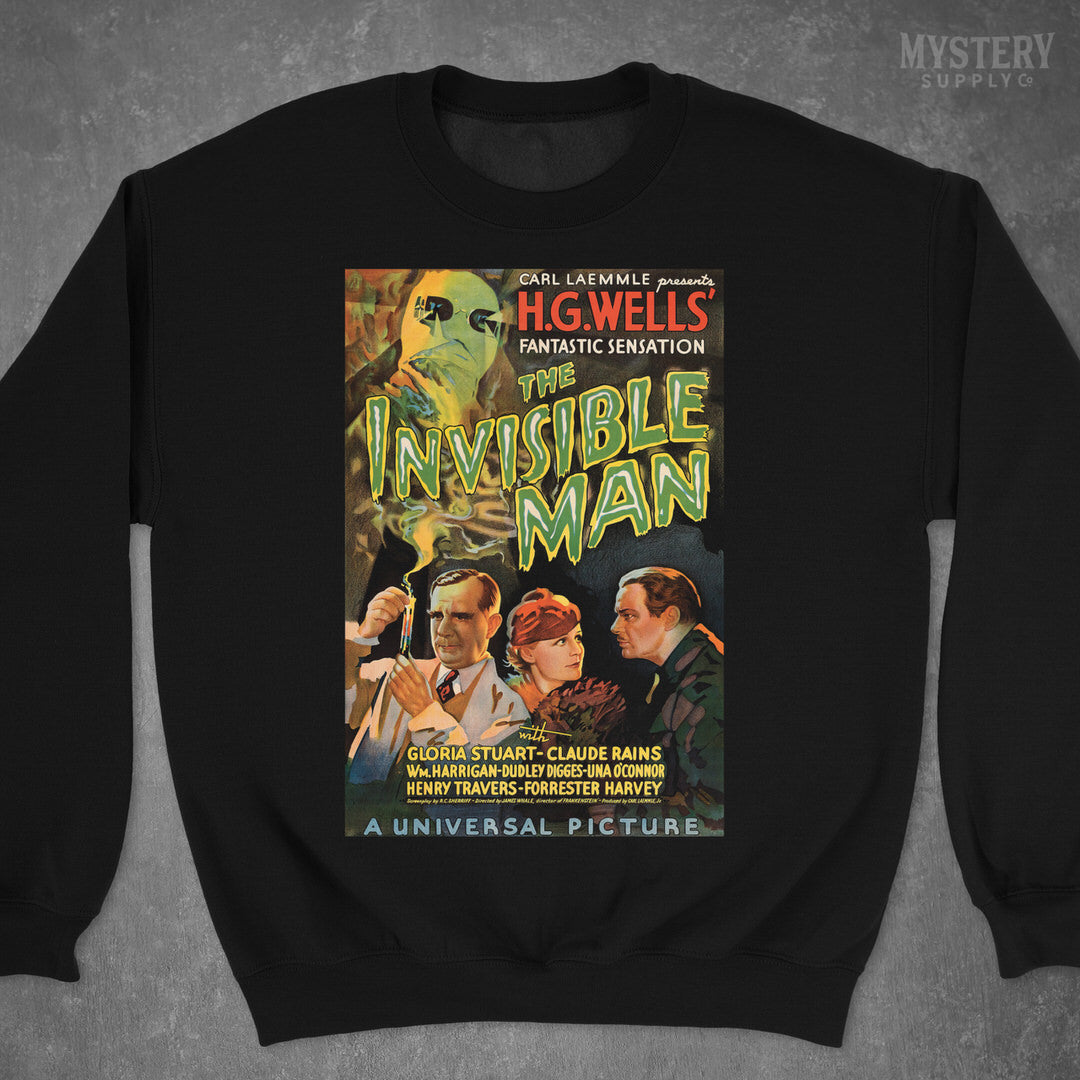 Invisible Man 1933 vintage horror monster H.G. Wells movie poster Mens Womens Unisex Heavy Blend Crewneck Sweatshirt from Mystery Supply Co. @mysterysupplyco