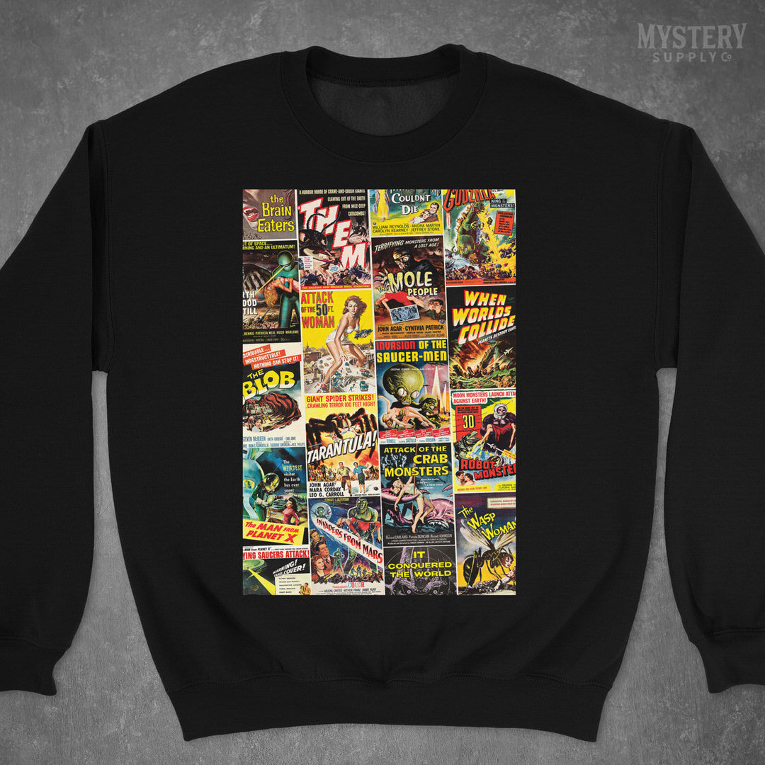 1950s Vintage Horror and Sci-Fi Movie Posters Mens Womens Unisex Heavy Blend Crewneck Sweatshirt from Mystery Supply Co. @mysterysupplyco