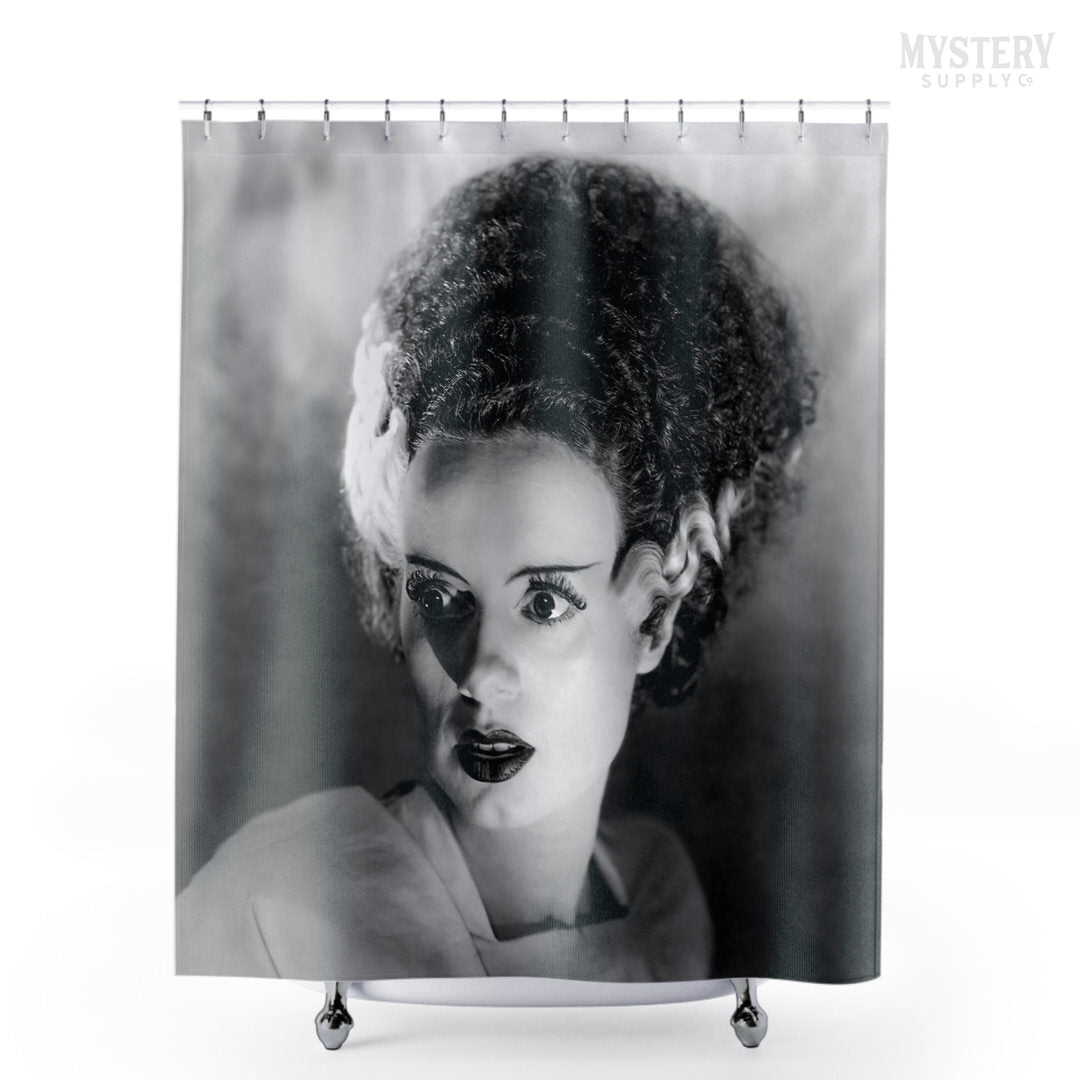 Bride of Frankenstein 1935 Vintage Elsa Lanchester Horror Movie Monster Black and White Photo reproduction shower curtain bathroom decor from Mystery Supply Co. @mysterysupplyco