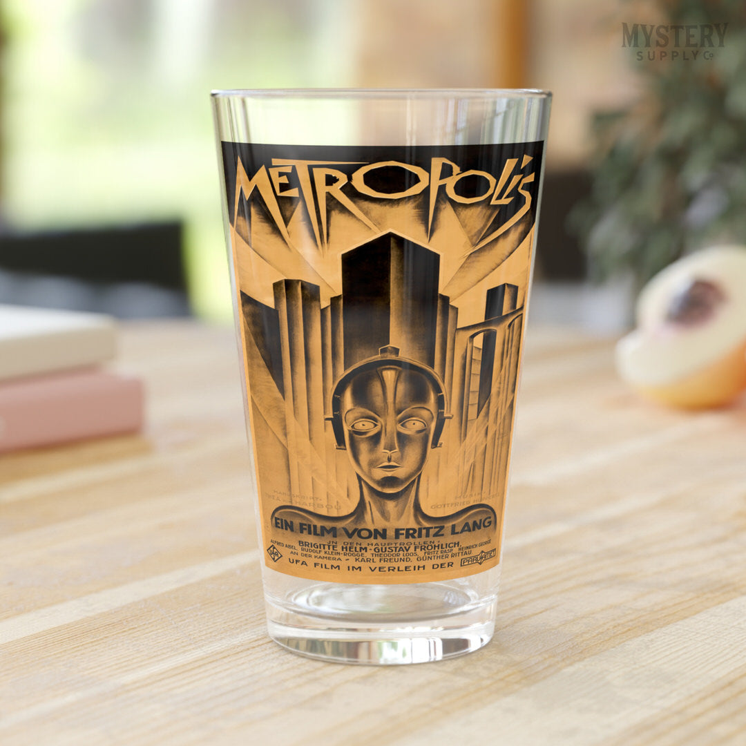 Metropolis 1927 Fritz Lang vintage science fiction sci-fi movie poster 16oz pint glass home decor glassware from Mystery Supply Co. @mysterysupplyco