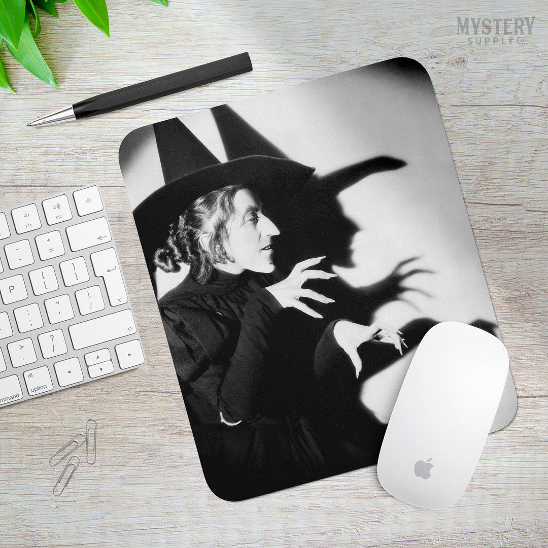 Wicked Witch of the West 1930s vintage profile with shadow Margaret Hamilton Wizard of Oz black and white movie photo reproduction mousepad office decor desk accessories from Mystery Supply Co. @mysterysupplyco