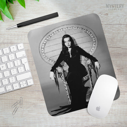 Morticia Addams Carolyn Jones 1960s Vintage Addams Family Witch Horror Monster Beauty Black and White Photo Mousepad from Mystery Supply Co. @mysterysupplyco