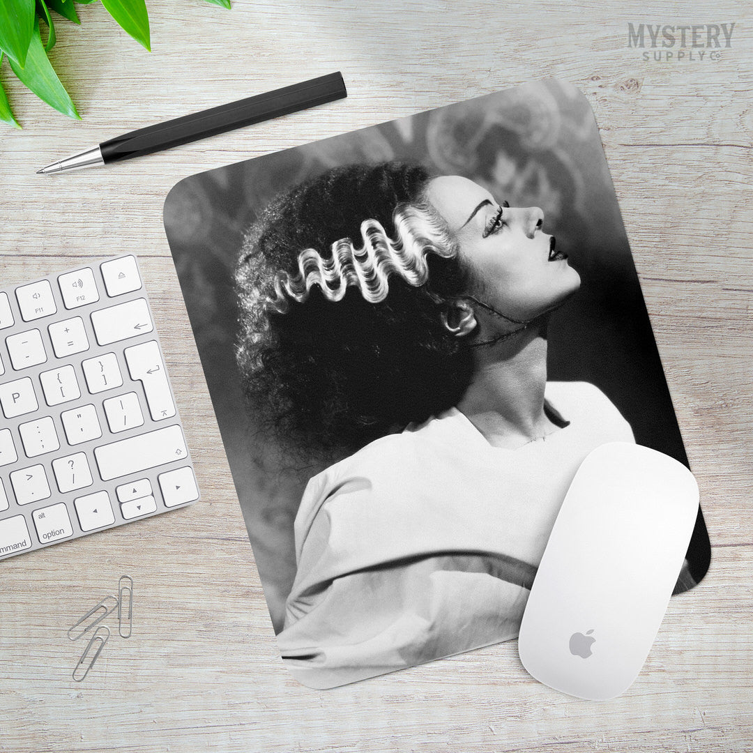 Bride of Frankenstein 1935 Vintage Horror Movie Monster Black and White Elsa Lanchester Profile mousepad office decor desk accessories from Mystery Supply Co. @mysterysupplyco