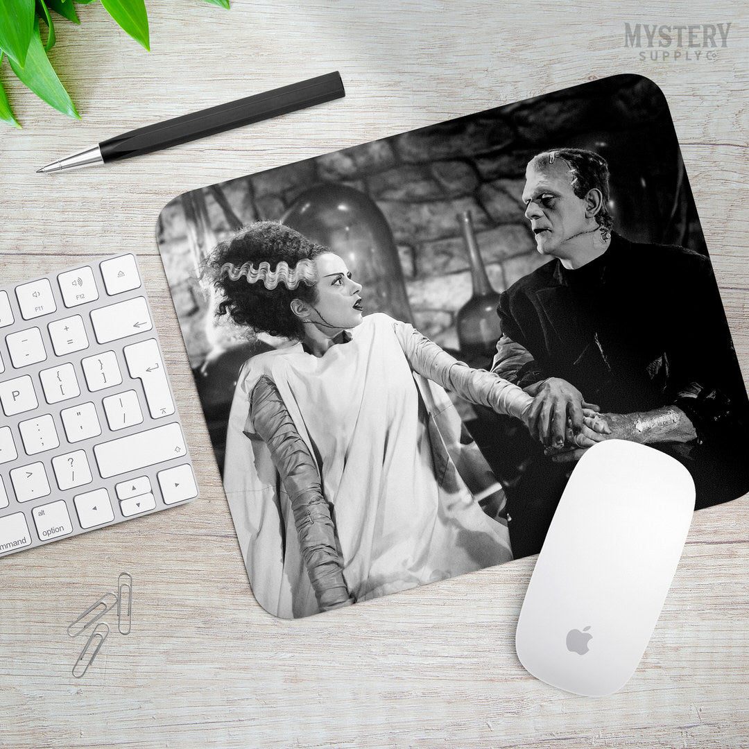 Bride of Frankenstein 1935 Vintage Horror Movie Monster Couple Black and White mousepad office decor desk accessories from Mystery Supply Co. @mysterysupplyco