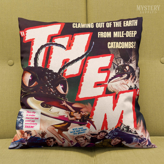 Them 1954 vintage science fiction horror monster ants double sided decorative throw pillow home decor from Mystery Supply Co. @mysterysupplyco