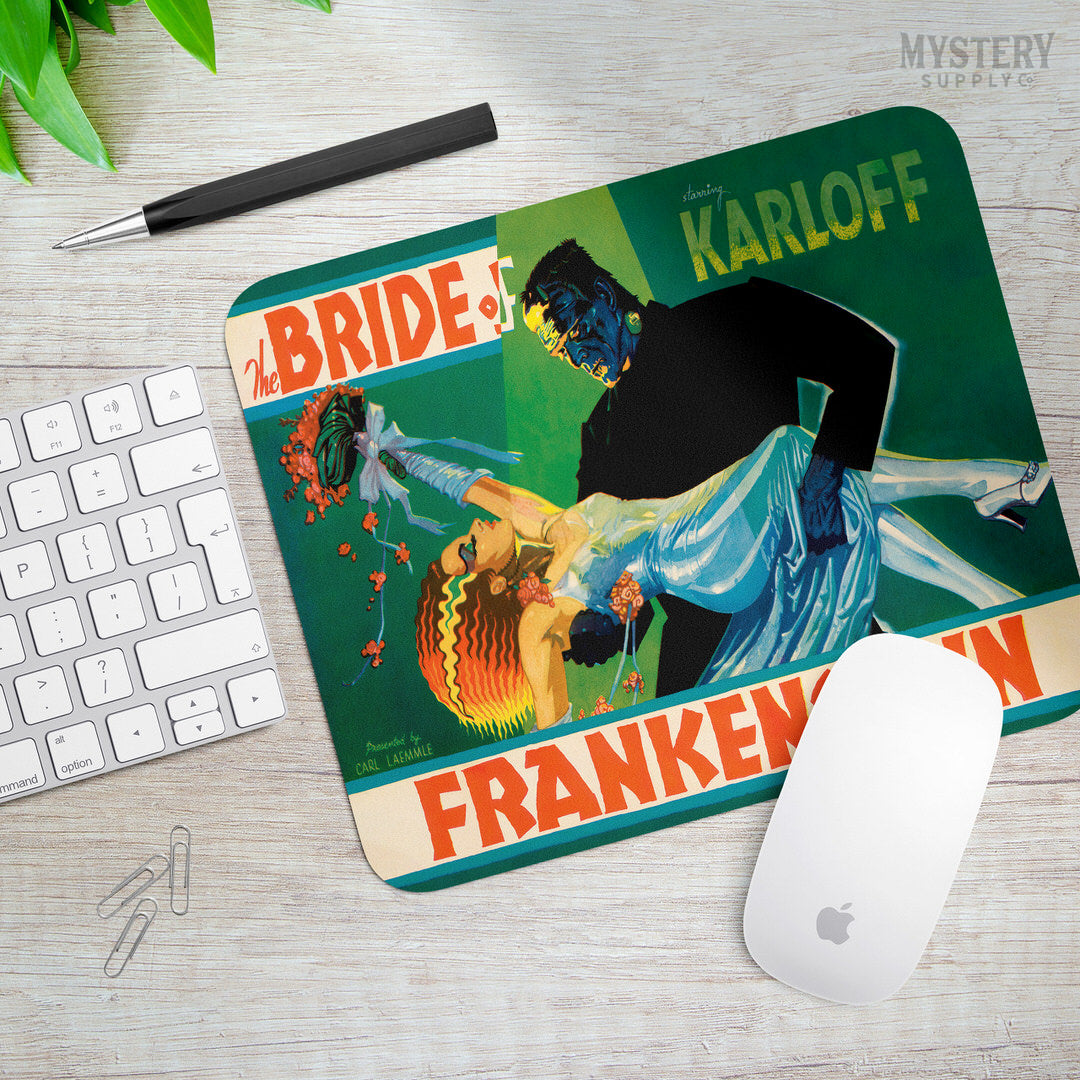 Bride of Frankenstein 1935 vintage promotional illustration horror monster movie mousepad office decor desk accessories from Mystery Supply Co. @mysterysupplyco 