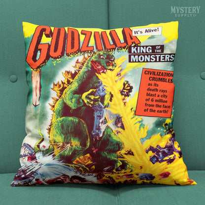  Godzilla 1956 vintage horror monster Gojira lizard double sided decorative throw pillow home decor from Mystery Supply Co. @mysterysupplyco