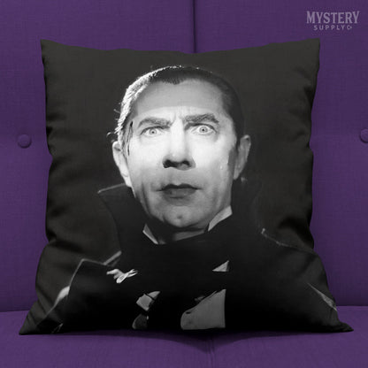 Dracula 1930s Vintage Bela Lugosi Horror Movie Vampire Monster Black and White double sided decorative throw pillow home decor from Mystery Supply Co. @mysterysupplyco