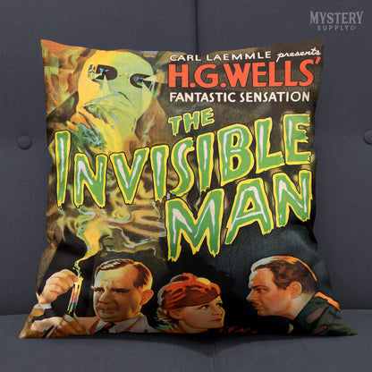 Invisible Man 1933 vintage horror monster H.G. Wells movie double sided decorative throw pillow home decor from Mystery Supply Co. @mysterysupplyco