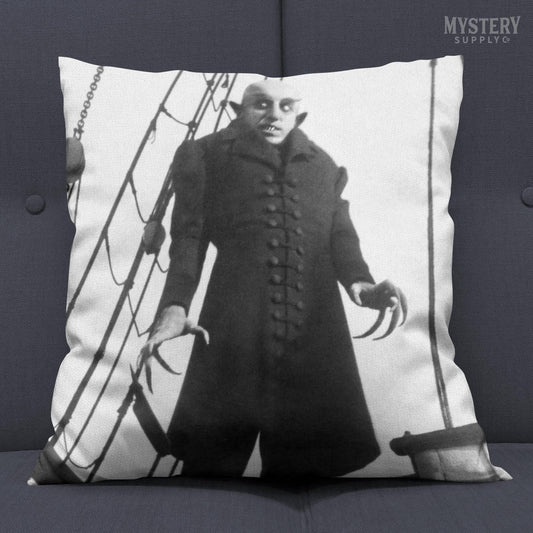 Nosferatu 1922 vintage horror monster vampire movie Dracula Count Orlok double sided decorative throw pillow home decor from Mystery Supply Co. @mysterysupplyco