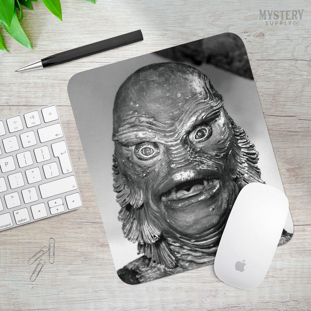 Creature from the Black Lagoon 1954 vintage horror monster gill man black and white photo mousepad office decor desk accessories from Mystery Supply Co. @mysterysupplyco