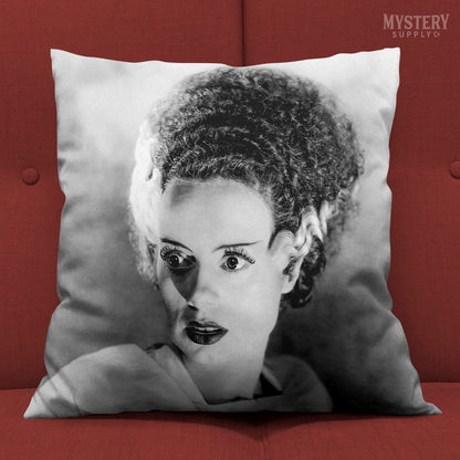 Bride of Frankenstein 1935 Vintage Elsa Lanchester Horror Movie Monster Black and White double sided decorative throw pillow home decor from Mystery Supply Co. @mysterysupplyco