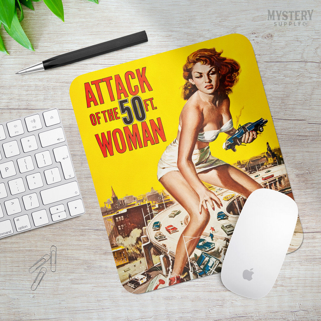 Attack of the 50 Foot Woman 1958 vintage science fiction movie mousepad office decor desk accessories from Mystery Supply Co. @mysterysupplyco