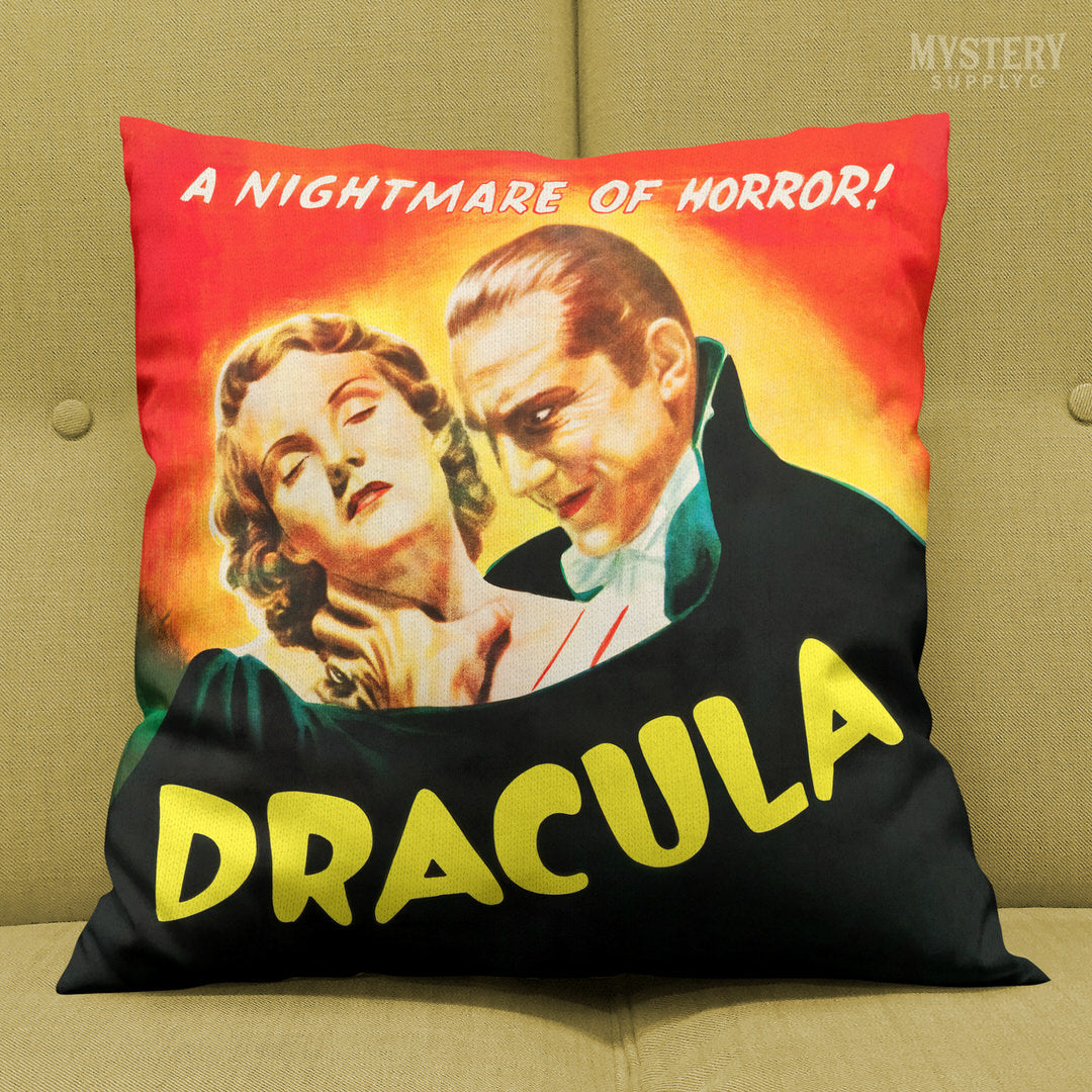 Dracula vintage horror vampire double sided decorative throw pillow home decor from Mystery Supply Co. @mysterysupplyco