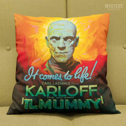 The Mummy vintage horror monster double sided decorative throw pillow home decor from Mystery Supply Co. @mysterysupplyco