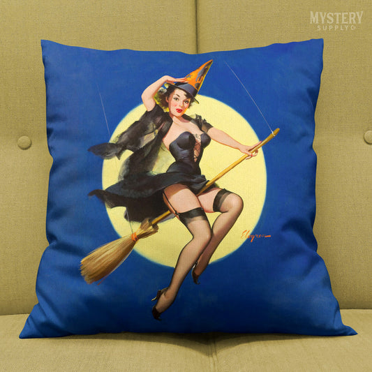 Witch pinup girl in lingerie double sided decorative throw pillow home decor from Mystery Supply Co. @mysterysupplyco