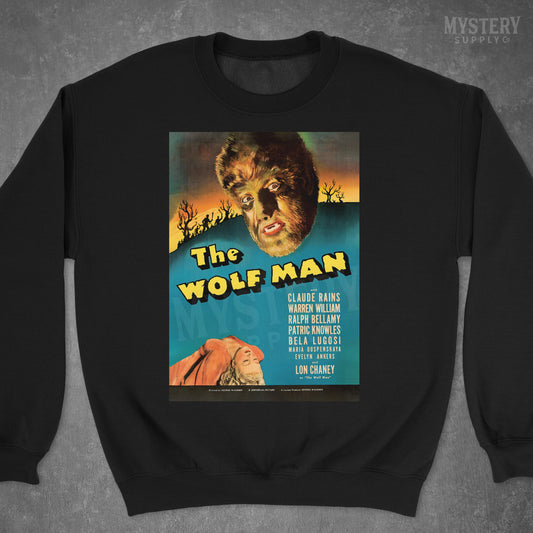 The Wolf Man 1941 vintage Lon Chaney Jr. horror monster werewolf movie poster reproduction Mens Womens Unisex Heavy Blend Crewneck Sweatshirt from Mystery Supply Co. @mysterysupplyco