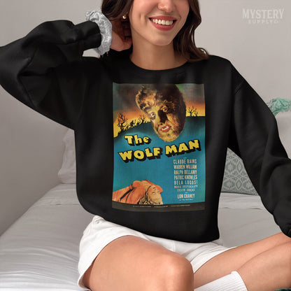 The Wolf Man 1941 vintage Lon Chaney Jr. horror monster werewolf movie poster reproduction Mens Womens Unisex Heavy Blend Crewneck Sweatshirt from Mystery Supply Co. @mysterysupplyco