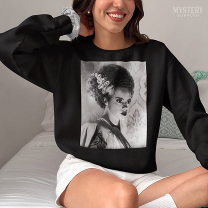 Bride of Frankenstein 1935 Vintage Horror Movie Monster Black and White Dramatic Photo reproduction Mens Womens Unisex Heavy Blend Crewneck Sweatshirt from Mystery Supply Co. @mysterysupplyco