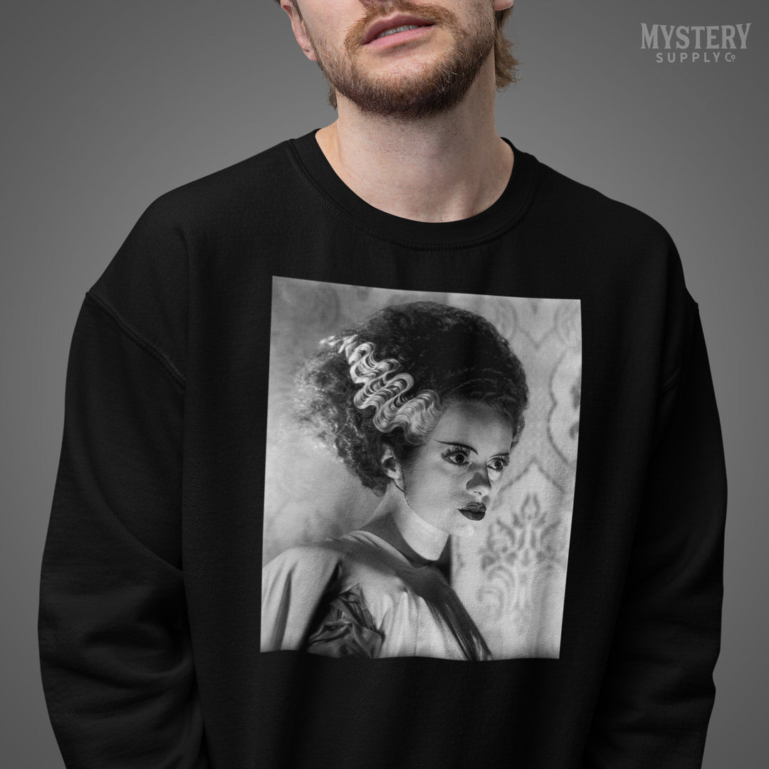 Bride of Frankenstein 1935 Vintage Horror Movie Monster Black and White Dramatic Photo reproduction Mens Womens Unisex Heavy Blend Crewneck Sweatshirt from Mystery Supply Co. @mysterysupplyco