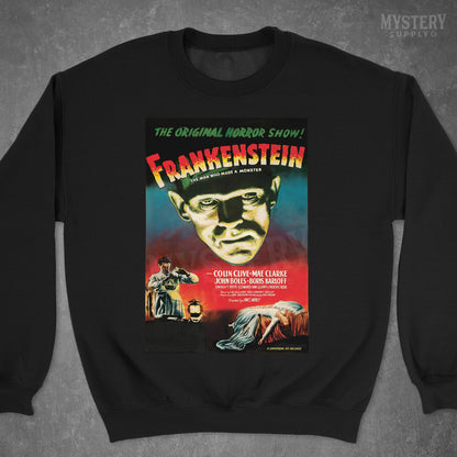 Frankenstein 1947 vintage horror monster movie poster reproduction Mens Womens Unisex Heavy Blend Crewneck Sweatshirt from Mystery Supply Co. @mysterysupplyco