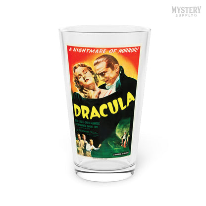 Dracula 1947 vintage horror Bela Lugosi vampire monster movie poster reproduction 16oz pint glass home decor glassware from Mystery Supply Co. @mysterysupplyco