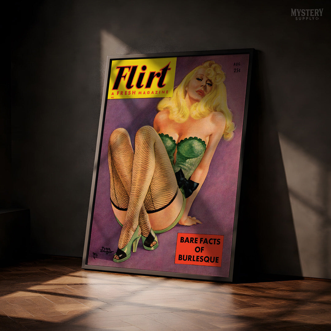 Flirt Magazine - Aug 1951 Vintage Pinup Lingerie Pulp Poster