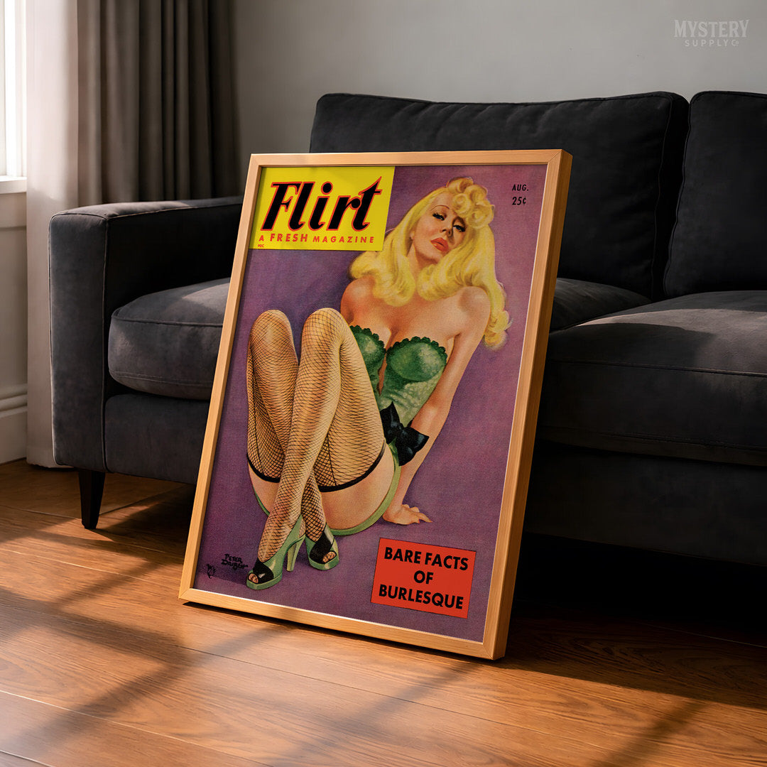 Flirt Magazine - Aug 1951 Vintage Pinup Lingerie Pulp Poster