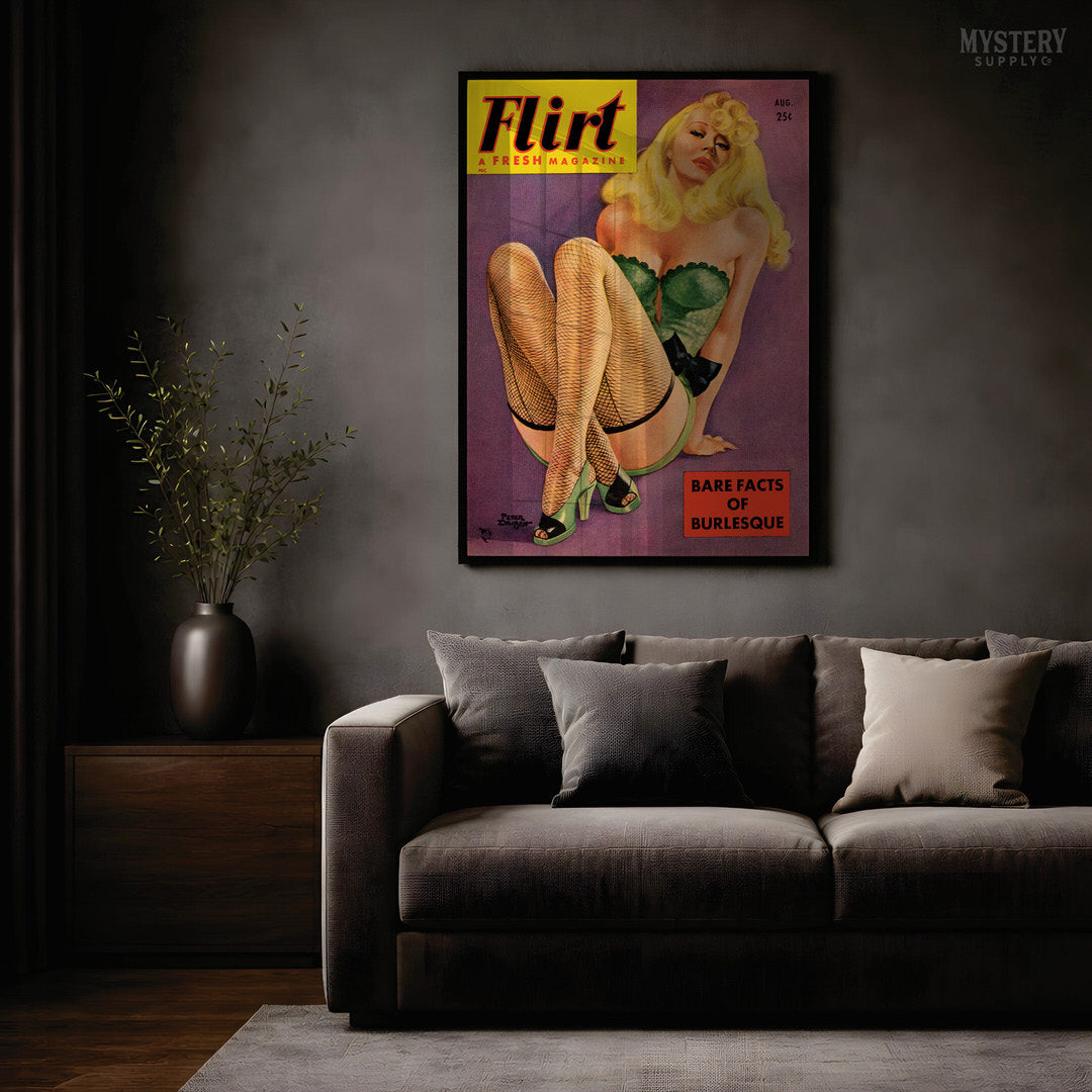 Flirt Magazine - Aug 1951 Vintage Pinup Lingerie Pulp Poster