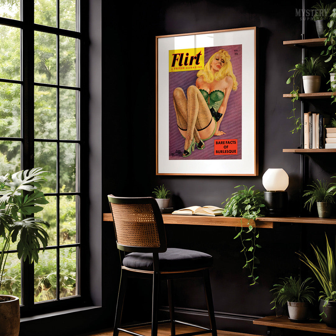 Flirt Magazine - Aug 1951 Vintage Pinup Lingerie Pulp Poster